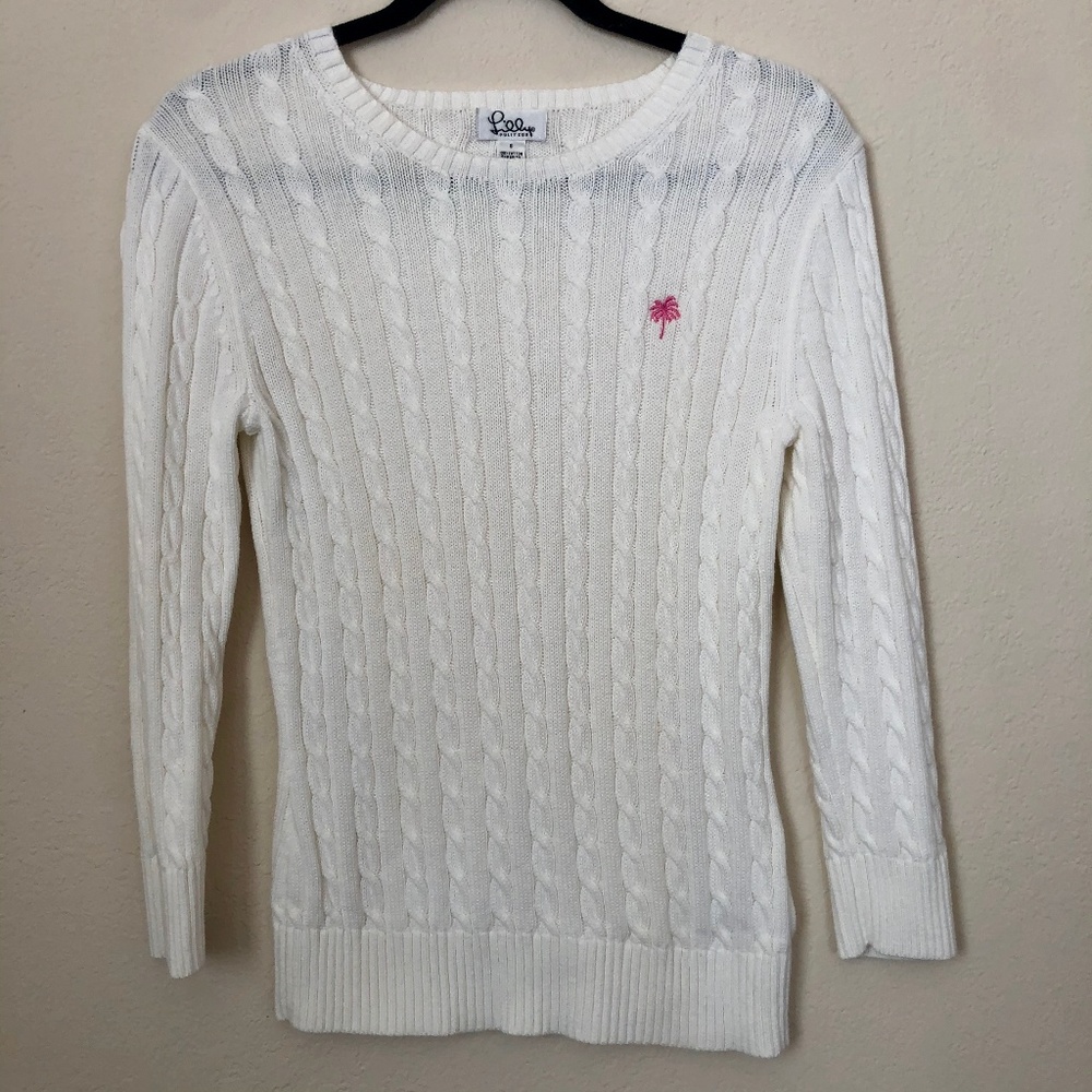 Lilly Pulitzer White Cable Knit Sweater Small